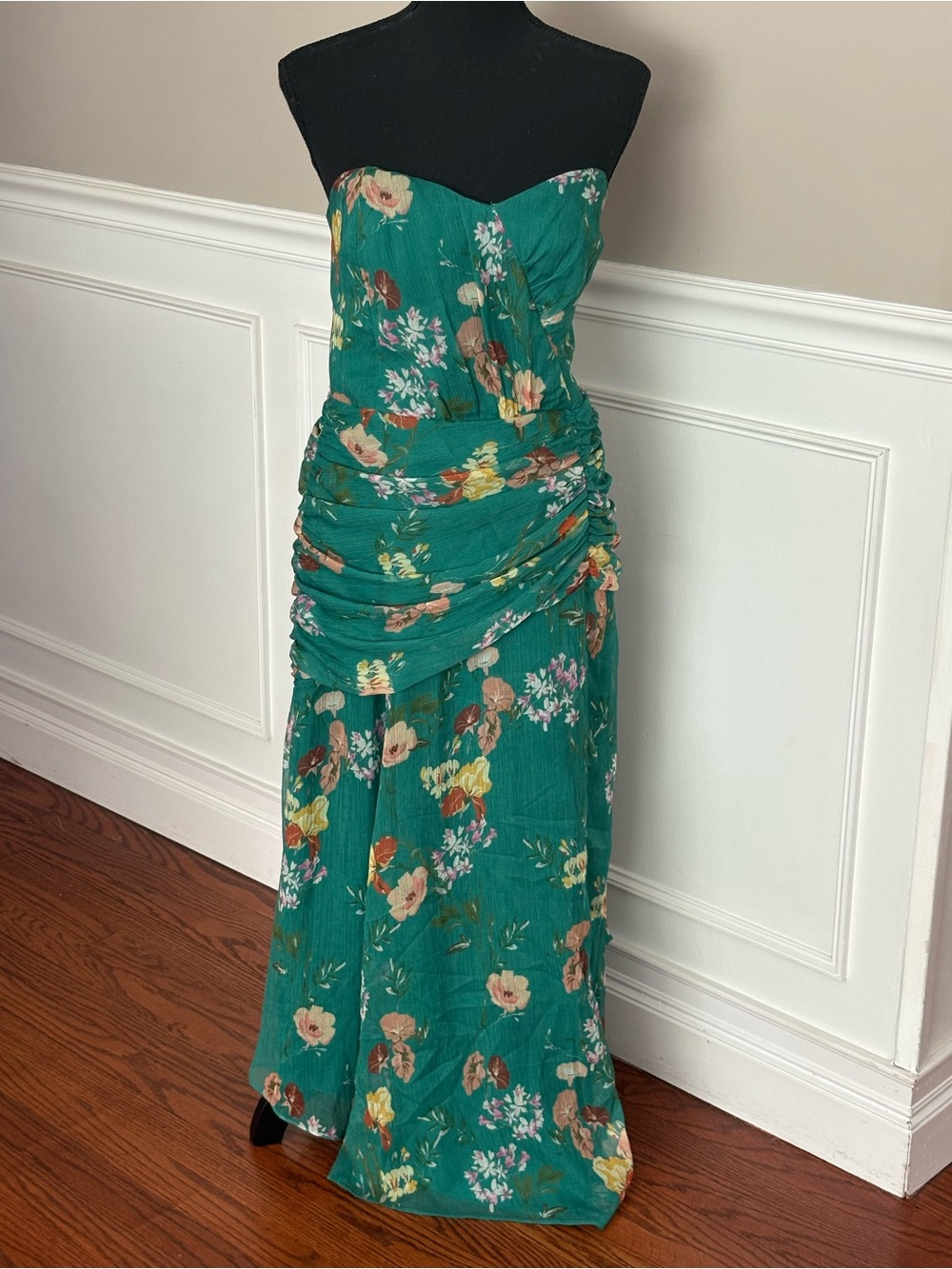 Nordstrom Green floral Harlyn maxi ruffle dress strapless size Large